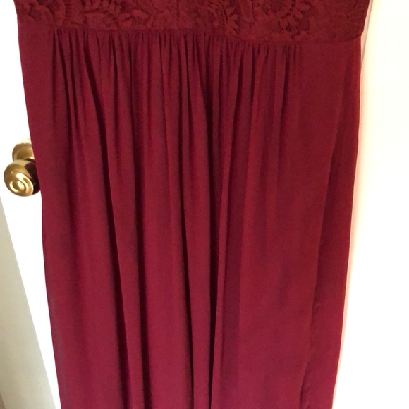 Burgundy Lace Long Formal Dress - Picture 3 of 5